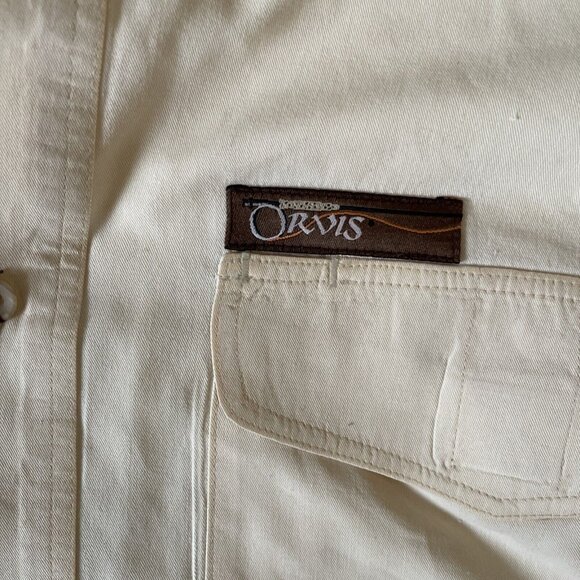 Orvis Mens Beige Long Sleeve Button-Up Shirt Utility Pockets Size L Hunting 100% - Picture 7 of 12
